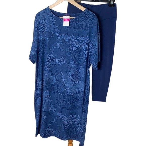 - 2pc NWT Blue Floral Fresh Produce Lila Dress & Capri leggings - Picture 2 of 11